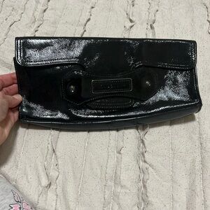 Longchamp black patent leather clutch bag